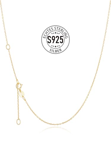 Silvora Goldkette Damen Panzerkette Silber 925 Gliederkette 1.1mm breit Kubanische Ankerkette Goldene Kette Damen ohne Anhänger 46cm+5cm lang Halsreif gold von Silvora