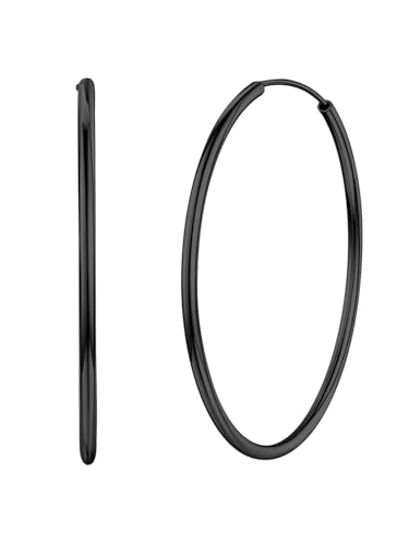 Silvora Groß Creolen Ohrringe 50mm Schwarz Creolen Hoop für Damen Frauen 925 Silber Kreis Creolen Ohrringe Hoop Modeschmuck Ohrringe für Geburtstag Weihnachten von Silvora