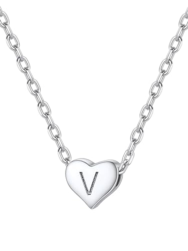 Halskette mit Alphabet V Brief Halsketten S925 Silber Damen Kette mit Buchstaben Herzen Initiale Kette 40cm+5cm von Silvora