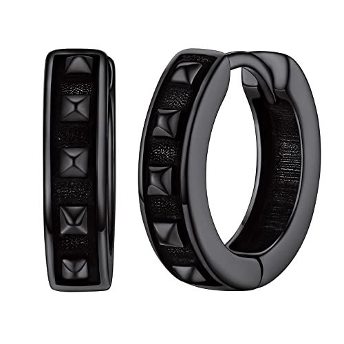 Silvora Herren Damen Ohrring mit Nieten Anhänger S925 Silber Spike Nieten Ohrring Hoop Hip Hop Spike Nieten Design Huggie Creolen Punk Kleine Nieten Creolen Hoop Kreis in Schwarz von Silvora