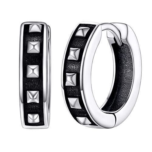 Silvora Herren Damen Ohrring mit Nieten Anhänger S925 Silber Spike Nieten Ohrring Hoop Hip Hop Spike Nieten Design Huggie Creolen Punk Kleine Nieten Creolen Hoop Kreis von Silvora