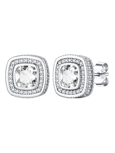 Silvora Iced-0ut Zirkonia Ohrstecker 925 Silber Quadratische Zirkon Ohrringe 11mm breit Weiß Zirkonia Stud Ohrringe Ohrschmuck Geschenke für Muttertag Geburtstag Weihnachten von Silvora