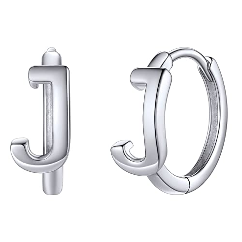 Silvora Initial A-Z Creolen Ohrringe 925 Silber Damen Frauen Buchstaben J Huggie Hoop Ohrringe Modeschmuck Geschenke für Weihnachten Geburtstag von Silvora