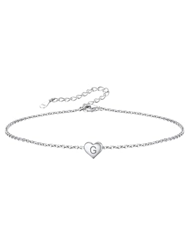 Silvora Initiale Alphabet G S925 Silber Buchstaben Anhänger Fußkette/Armbänder 22cm+5cm Damen Fußkettchen/Armreif mit Herzen Anhänger Geburtstag Geschenk für Frauen/Mädchen von Silvora