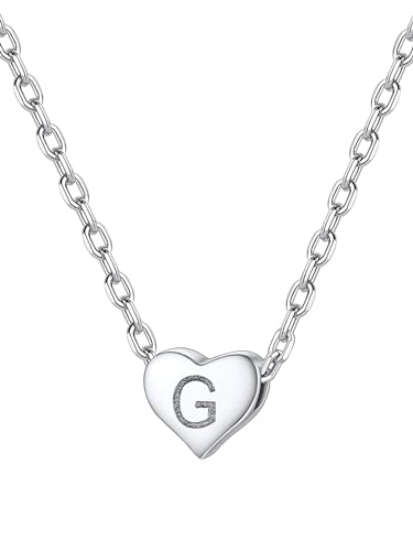 Silvora Initiale Alphabet G S925 Silber Buchstaben Anhänger Halskette 40cm+5cm Damen Kette mit Herzen Anhänger Geburtstag Geschenk für Frauen/Mädchen von Silvora