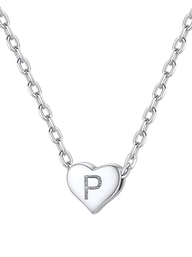 Silvora Initiale Alphabet P S925 Silber Buchstaben Anhänger Halskette 40cm+5cm Damen Kette mit Herzen Anhänger Geburtstag Geschenk für Frauen/Mädchen von Silvora