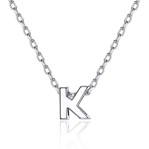 Silvora Initialen Kette Damen Halskette 925 Silber Buchstaben Alphabet K Anhänger Initiale Silberfarbe Name Halskette für Damen Frauen Mädchen 46cm+5cm Buchstabenkette von Silvora