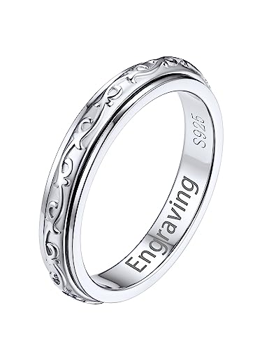 Silvora Irischer Damen Fidget Fingerring mit Namegravur 925 Silber Keltischer Knoten Spinner Ring 3.5mm breit Roller Ring zum Stressabbauen Ringgröße 52（16.5） für Verlobungsring Ehering Trauring von Silvora