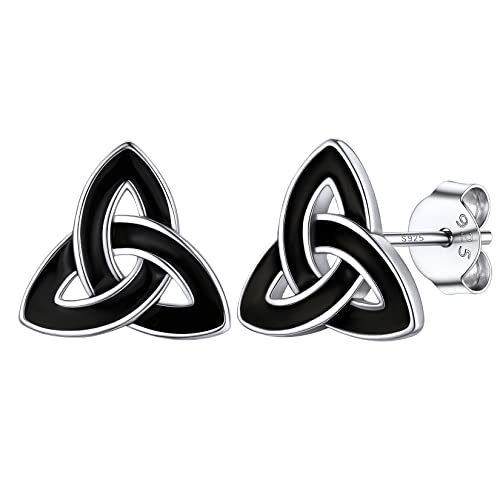 Silvora Irischer Keltischer Knoten Ohrstecker 925 Sterling Silber Damen Frauen Ohrringe Schwarz Celtic Knot Triquetra Ohrring Knorpel Ohrstecker von Silvora