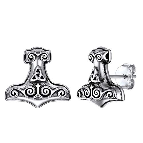 Silvora Viking Keltischer Knoten Thors Hammer Ohrstecker S925 Silber Dreidimensionale Retro Gotik Thors Hammer Baumel Ohrringe für Herren Männer Damen Frauen von Silvora