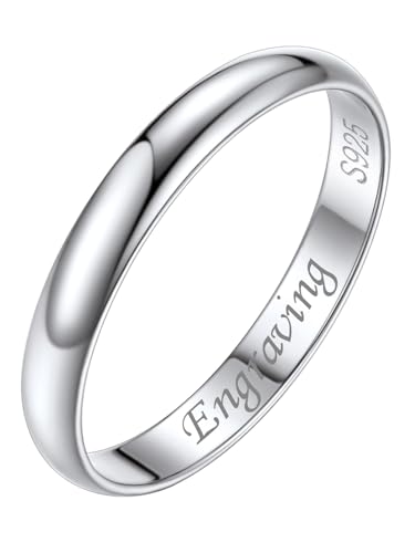 Silvora Klassischer Damen Vorsteckring mit Datum Gravur 925 Silber Schlichter Glänzender Fingerring 3mm breit Dünner Bandring in Silber Ringgröße 67.2(21.25) Modeschmuck Geschenk von Silvora