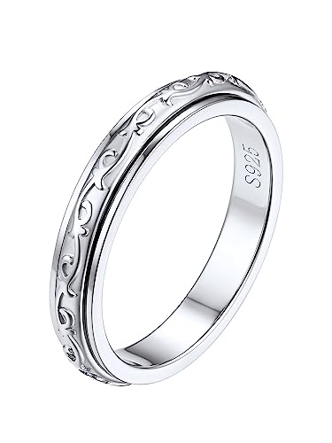 Silvora Klassischer Keltischer Knoten Spinner Fingerring 925 Silber Damen Frauen Fidget Ringe 3.5mm breit Drehbarer Anti-Anxiety Bandring Ringgröße 57（18） für Freundschaftsring Paarring von Silvora