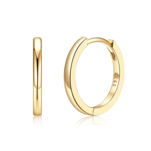 Silvora Kleine Creolen Gold 14mm Mini Hoop Ohrringe Golden Creolen Damen Herren Ohrstecker Silber 925 Klein Kreolen Ohrringe echtgold Knorpelschläfer Huggie Ohrschmuck Hypoallergen von Silvora