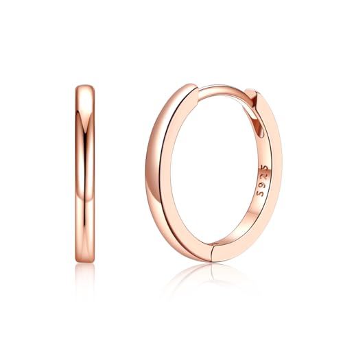 Silvora Kleine Creolen Rosegold 14mm Mini Hoop Ohrringe Rose Gold Creolen Damen Klein Kreolen Ohrstecker Silber 925 Kreolen Ohrringe echtgold Knorpelschläfer Huggie Ohrschmuck Hypoallergen von Silvora