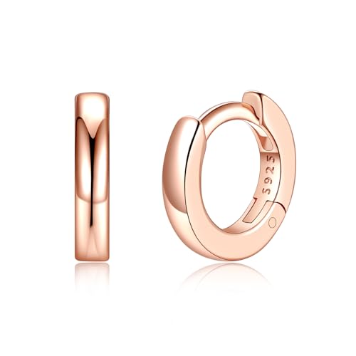 Silvora Kleine Creolen Rosegold Damen 6mm Huggie Hoop Ohrringe 925 Silber Glänzende Männer Frauen Mini Kreolen Ohrringe Hypoallergen Ohrschmuck von Silvora