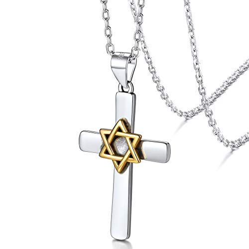 Silvora Kreuz Anhänger S925 Silber Davidstern Halskette Kreuz Anhänger Damen Hexagon Anhänger Sechs Punkt Charm Schmuck für Damen Frauen Mädchen von Silvora