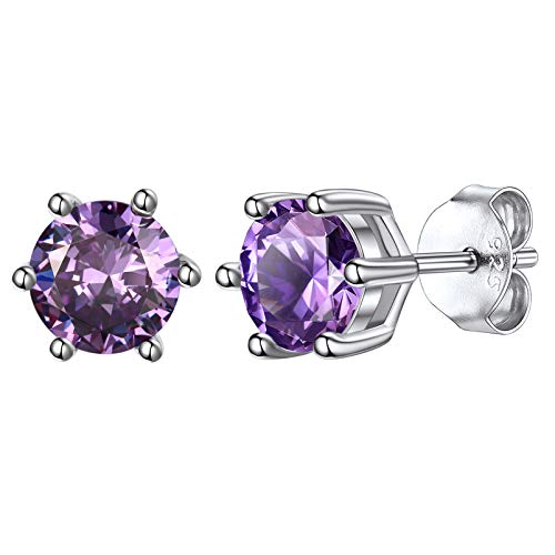 Silvora Kristalle in 925 Sterling Silber Amethyst Rund Silber Ohrring Damen Basic Solitär Rund Ohrstecker Damen von Silvora