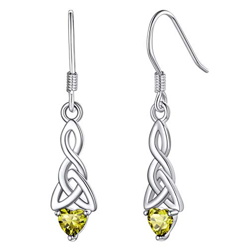 Silvora Kristalle in 925 Sterling Silber Keltischer Knoten Ohrhänger Peridot Herz Zirkonia Damen August Ohrringe Geschenk für Frau Frauen Mama Freundin von Silvora