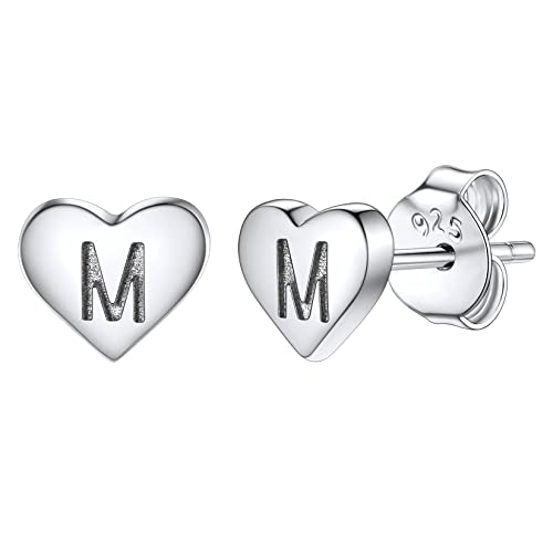 Silvora M&M Ohrringe S925 Silber Alphabet M Brief Initialen Ohrringn Damen Herz Ohrstecker mit Buchstaben Damen Ohrring mit Buchstaben A;Z Silberfarbe Initiale Ohrring für Damen Mädchen von Silvora