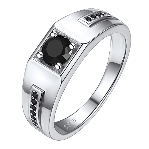 Silvora Männer Zirkon Ring S925 Silber Zirkonia Fingerring in 5mm breit Mode Facettiert Prisma Geschnitten Ring mit Schwarzem Ring Inlay Men Fashion Schmuck in Silber Ringgröße 54（17.3） von Silvora