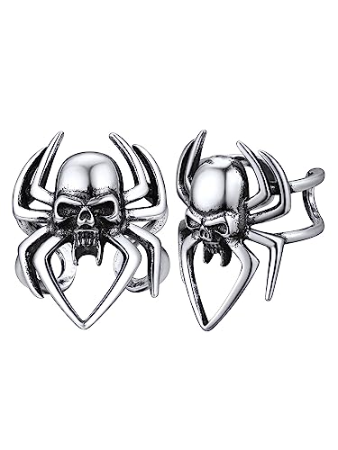 Silvora Mode Spinnen Ohrstecker 925 Silber Herren Damen Non-Piercing Ohrklemme Ohrclips Hip Hop Spinnen Ohrringe Geschenke für Männer Jungen von Silvora