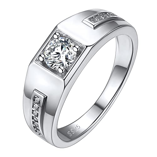 Silvora Mode Zirkonia Ring S925 Silber Herren Männer Fingerring mit Weißem Zirkon Inlay in Facetten Design Fashion Paar Ringe Eheringe in Silber Ringgröße 64（20.5） von Silvora