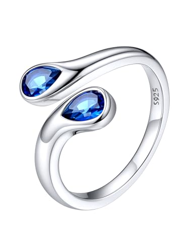 Silvora Ringe Silber 925 Damen Offenes Toi Et Moi Ehering Ring Sterling Silber Verstellbar Saphir Geburtsstein Fingerring 2mm breit Zirkonia Freundschaftsring Partnerring Frauen Damen von Silvora