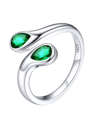 Silvora Ringe Silber 925 Damen Offenes Toi Et Moi Ring für Frauen Smaragd Zirkonia Fingerring 2mm breit Verstellbares 2 Geburtsstein Ehering Verlobungsring Geschenke für Freundin Mutter Ona von Silvora