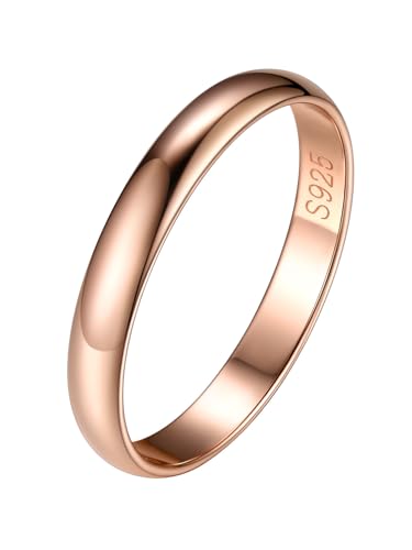 Silvora Personalisierter Konvexer Ring für Damen Herren 925 Silber Glänzender Fingerring 3mm breit Stapelbarer Schmaler Bandring Vorsteckring in Rosegold Ringgröße 57(18) von Silvora
