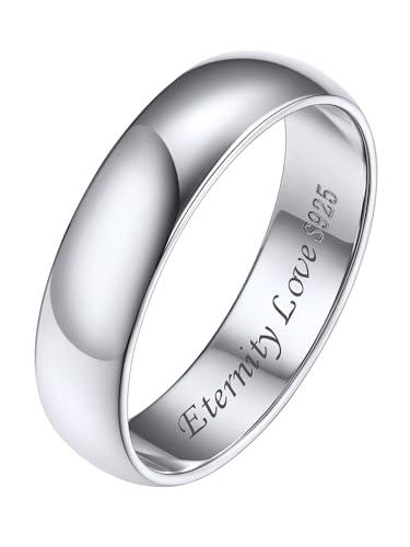 Silvora Personalisierter Konvexer Ring für Damen Herren mit Gravur 925 Silber Glänzender Fingerring 5mm breit Simpel Bandring Silber Ehering Partnerring Ringgröße 54.4(17.25) von Silvora