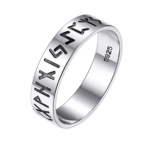 Silvora Punk Hip Hop Herren Damen Siegelring 925 Silber Viking Rune Fingerring 5mm breit Wikinger Freundschaftsring Ehering Ringgröße 64.6 (20.75) von Silvora