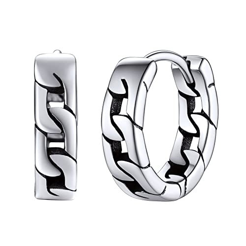 Silvora Punk Ohrring für Damen Herren S925 Silber PanzerKette Design Ohrstecker Hip Hop Kette-Design Creolen Ohrstecker Hoop Klapp Kette Ohrringe Creolen Hoop Schmuck in Silber von Silvora