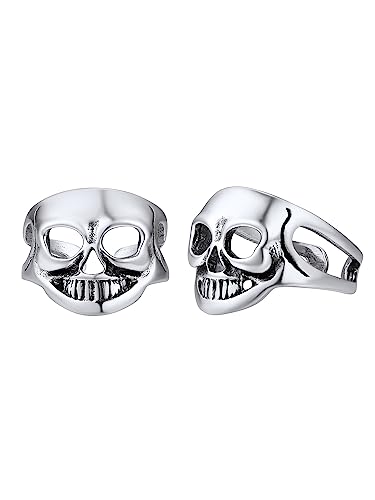 Silvora Punk Totenkopf Ohrklemme Herren Damen 925 Silber Schädel Skull Ohrstecker Hip Hop Non-Piercing Ohrclips Ear Cuff Ohrmanschette Geschenke für Halloween Weihnachten Vatertag von Silvora