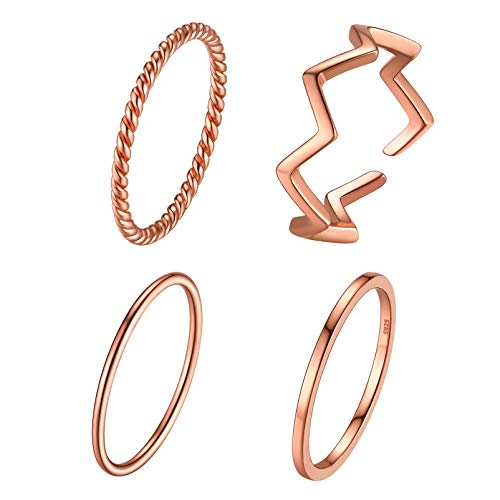 Dünne Ringe aus 925 Sterling Silber Stapelbar Ring Damen,Frauen Fingerring Partnerringe Rosegold 4 Stücker Beweglich Damen/Mädchen Fingerring Partnerringe von Silvora