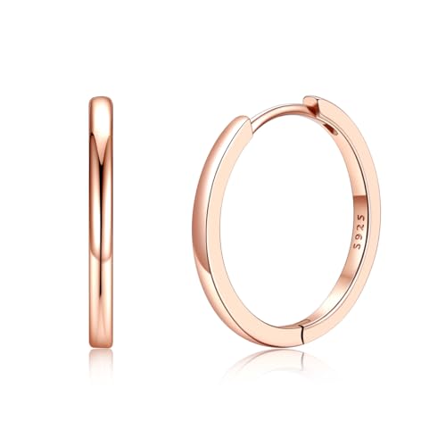 Silvora Rose Gold Creolen 925 Silber Damen 18 mm Earrings Hoop Klein Rosegold Kreolen Ohrringe Silber 925 Frauen Männer Creole Klein Kreis Ohrringe von Silvora