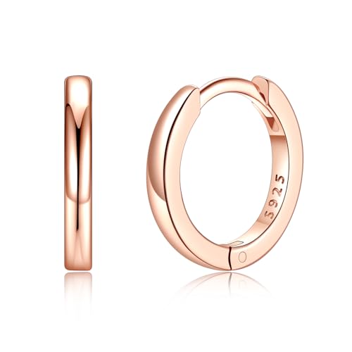Silvora Rosegold Creolen Silber Damen 10mm Klein Huggie Hoop Silber Ohrringe 925 Sterling Silber Basic Creolen Kreis Ohrstecke Innerdurchmesser Kleine Kreolen Huggie Ohrschmuck für Frauen Mädchen von Silvora