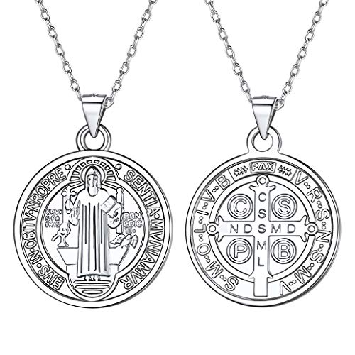 S925 Saint St. Benedikt Anhänger Halskette Sterling Silberfarbe St Christopher Medaille Münze Anhänger Schmuck von Silvora