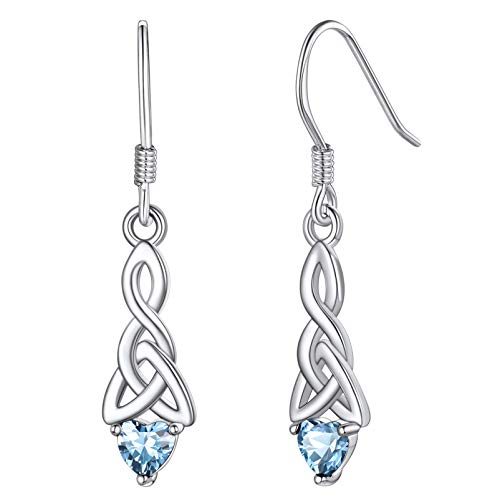 Silvora S925 Silber Damen Keltischer Knoten Ohrhänger mit März Aquamarin Herz Zirkonia Damen Ohrstecker Schlichte Klassische Ohrring Für Frauen von Silvora