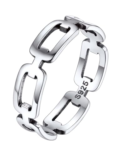 Silvora S925 Silber Damen Ring Kette Design Fingerring 5mm breit Schmaler Stapelbarer Panzerkette Ring Kubanische Kette Siegelring in Silber Ringgröße 52（16.5） Mode Accessoires für Männer Frauen von Silvora