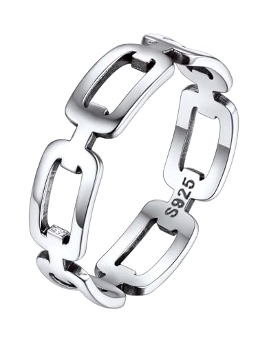 Silvora S925 Silber Damen Ring Kette Design Fingerring 5mm breit Schmaler Stapelbarer Panzerkette Ring Kubanische Kette Siegelring in Silber Ringgröße 54（17.3） Mode Accessoires für Männer Frauen von Silvora