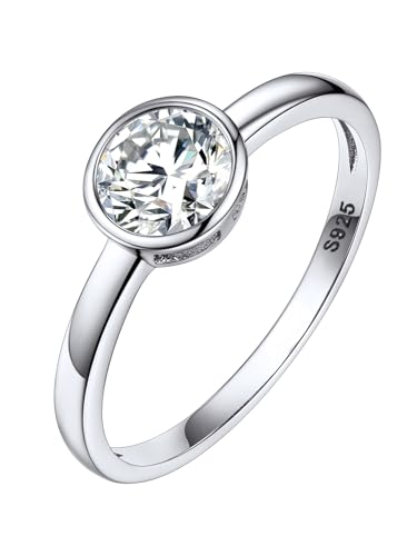 Silvora S925 Silber Damen Zirkon Ring Schlichter Schmaler 1 Karat Weiß Zirkonia Fingerring 6.5mm breit im Facetten Design Ringgröße 52（16.5） für Ehering Hochzeitsring Ewigkeitsring Partnerring von Silvora