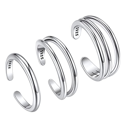 Silvora S925 Silber Knöchelring für Damen Mehrschichtige Linien Fußringe Set 3 Stücker Verstellbare Offenen Zehenringe Stapelbar Frauen/Mädchen Knuckle Ring von Silvora