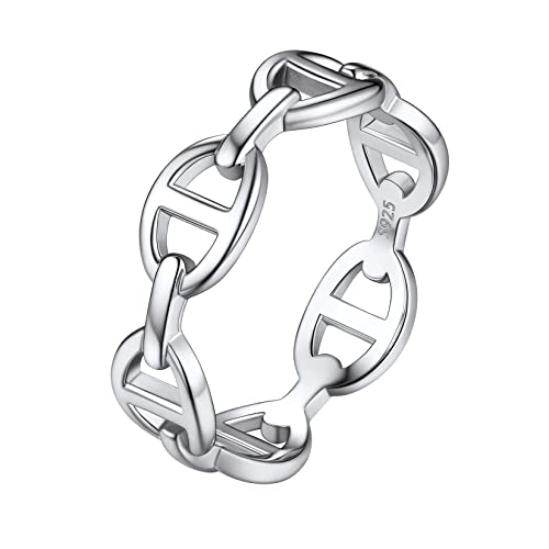 Silvora S925 Silber Mariner Ring Personalisierter Aushöhler Panterkette Ring Damen Ketten Bandring Statement Fingerring Mariner Ring in Weißgold Ringgröße 52（16.5） Mode Schmuck Accessoire von Silvora