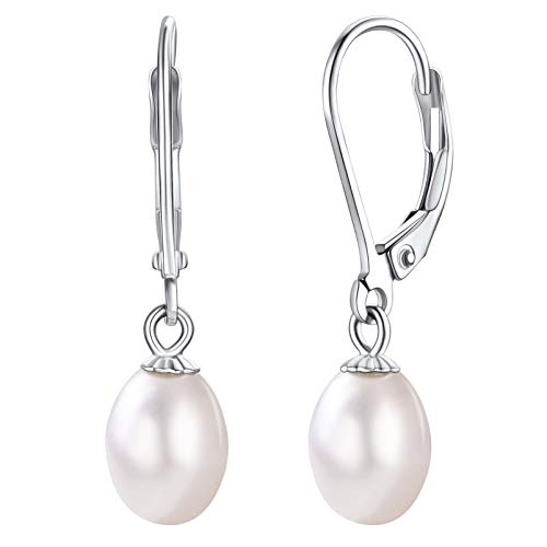 Silvora S925 Silber Ohrhaken Zuchtperlen Ohrhänger mit 8mm Tropfenformperlen Ohrringe Silberfarbe Damen Ohrstecker Basic Perle Ohrringe Geschenke für Weihnachten Muttertag Geburtstag von Silvora
