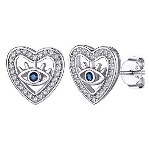 Silvora S925 Silber Herz Ohrringe Böse Blick Ohrstecker Damen Herren Evil Eye Ohrringe Gotik Zirkonia Teufel Auge Ohrstecker Geschenke für Damen Frauen Mädchen von Silvora