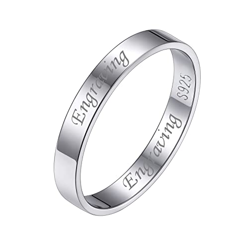 Silvora S925 Silber Personalisierter Damen Ring mit Name/Datum/Text Gravur Stapelbarer Schlichter Fingerring in 3mm breit Glänzender Schmaler Bandring in Silber Ringgröße 49（15.7） von Silvora