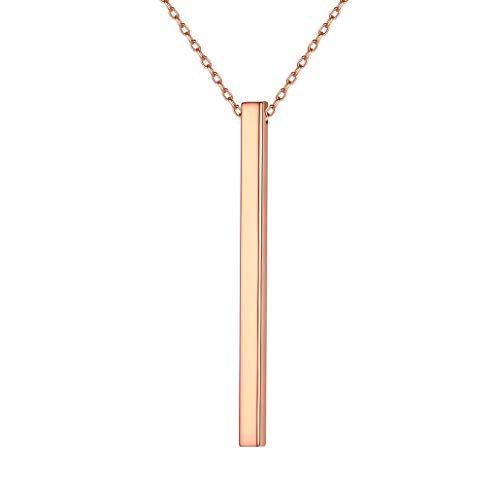 Silvora Damen Quader Stab Anhänger Halskette 925 Silber Barrenkette für Damen Herren 3D Vertikale Quader Säulen Kette Rosegold Damen Anhänger 46cm+5cm Geschenke für Damen/Frauen/Mädchen von Silvora