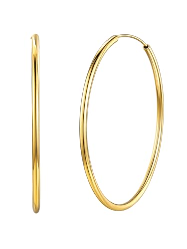 Silvora 50mm Ohrringe Creolen Gold Groß Damen Polierte Creolen Ohrringe 925 Sterling Silber Creolen Hoop 18K Vergoldet Hypoallergen Ohrringe Creolen für Damen Fauen Mädchen von Silvora