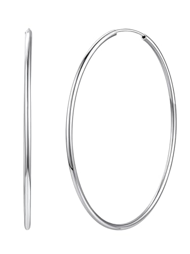 Silvora Groß Ohrringe Creolen Hoop Kreis aus 925 Silber für Damen/Mädchen Creolen Groß Polierte Durchmesser 70mm Runde Kreis Silberfarbe Ohrringe Antiallergische Hoop Earrings von Silvora
