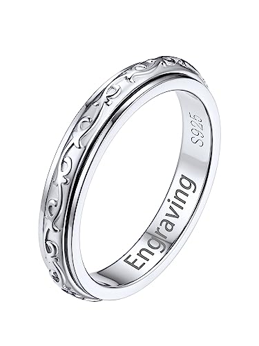 Silvora Schlichter Damen Fingerring mit Namegravur 925 Silber Keltischer Knoten Fidget Bandring 3.5mm breit Anti-Stress Spinner Ring Ringgröße 62.1（20） für Ehering Verlobungsring Partnerring von Silvora